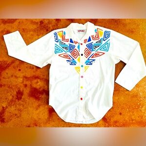 EUC Vintage 80s Women's Sunny Sport Funky White Button Up Shirt Size 10 Large